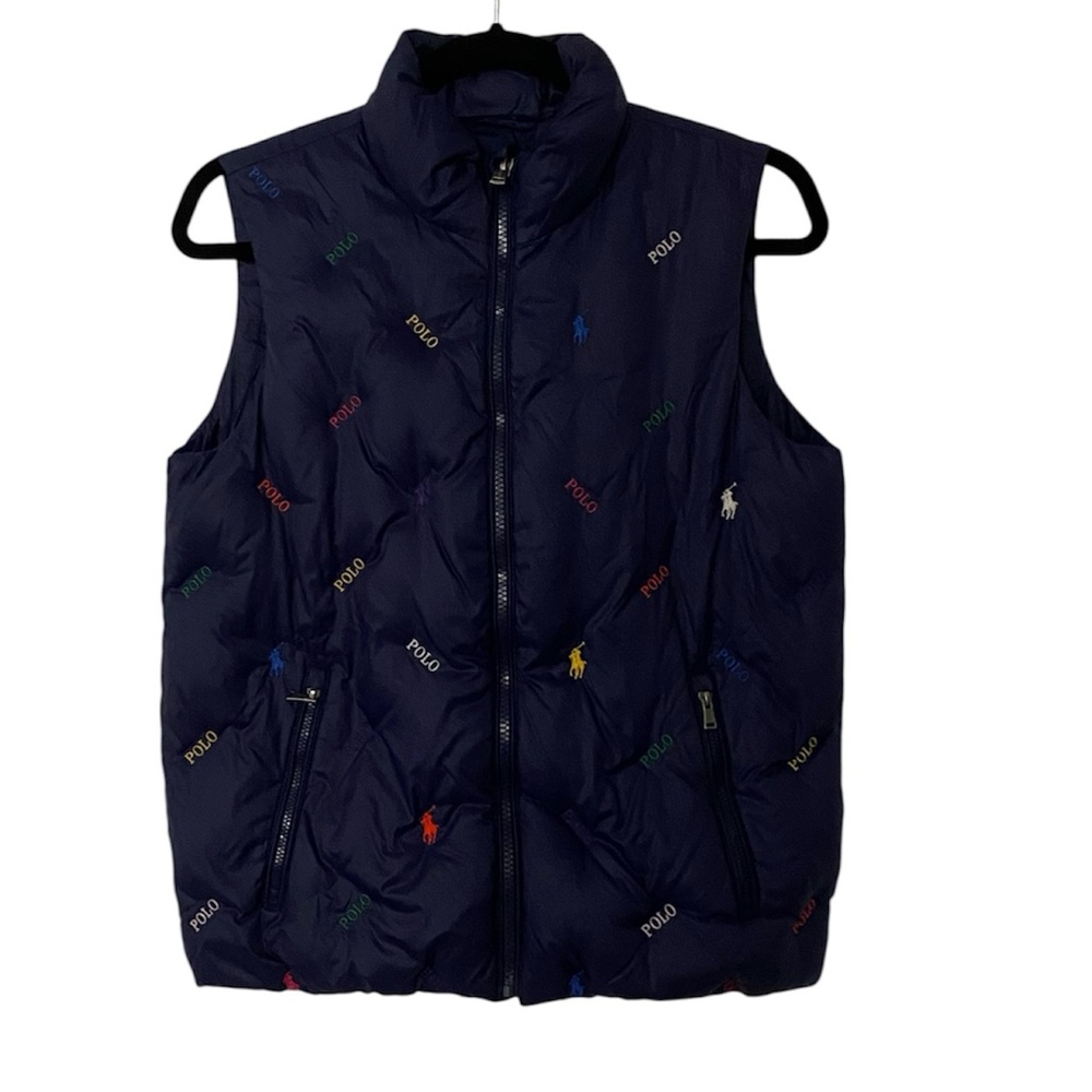 Polo by Ralph Lauren Navy Quilted Horse Polo Logo Vest Puffer Large 12-14